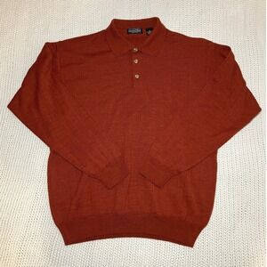 Preswick & Moore Men's XL Italian Wool Blend Knit Polo‎ Sweater Rust Pullover